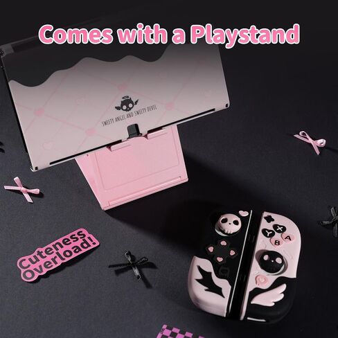 حافظة واقية من GeekShare لطراز Switch OLED، حافظة غطاء نحيفة مضادة للخدش متوافقة مع Nintendo Switch OLED هيكل سيليكون ناعم قابل للفصل مع غطاءين لمقبض الإبهام - جمجمة على شكل قلب in Saudi Arabia