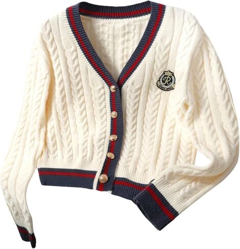 SOLY HUX Women's Cable Knit Cardigan Button Up V Neck Preppy Sweater Fall Knit Outerwear in Saudi Arabia
