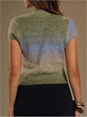 SOLY HUX Women's Fall Knit Tops Button Down Mock Neck Short Sleeve Tie Dye Knitted Cardigan Sweater in Saudi Arabia