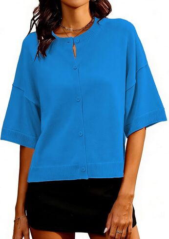 Bluetime Womens Short Sleeve Cardigans Button Up Casual Soft Lightweight Cardigan Sweaters Knit Tops in Saudi Arabia