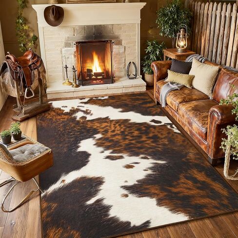 Premium Cowhide Rug, Faux Cow Hide Rugs for Living Room Bedroom, 4x6 feet, Non-Slip, Machine Washable Animal Hides Carpets for Home Room Decor, Brown in Saudi Arabia