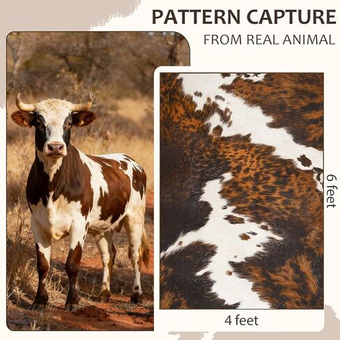 Premium Cowhide Rug, Faux Cow Hide Rugs for Living Room Bedroom, 4x6 feet, Non-Slip, Machine Washable Animal Hides Carpets for Home Room Decor, Brown in Saudi Arabia