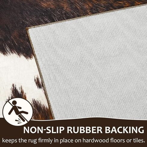 سجادة من جلد البقر الفاخر، سجاد من جلد البقر الصناعي لغرفة المعيشة وغرفة النوم، مقاس 4 × 6 أقدام، غير قابل للانزلاق، سجاد جلود الحيوانات قابل للغسل في الغسالة لديكور غرفة المنزل، بني in Kuwait