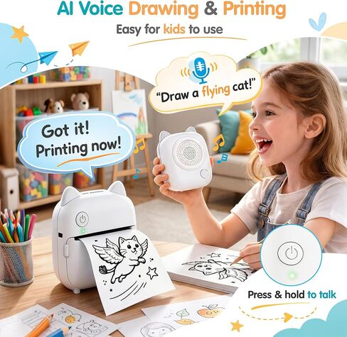 AI Sticker Printer for Kids, Portable Inkless Thermal Mini Printer with Bluetooth, Pocket Photo & Label Maker for Journals, Study Notes School, Office & Home, Creative & DIY Gift (iOS & Android) in Saudi Arabia