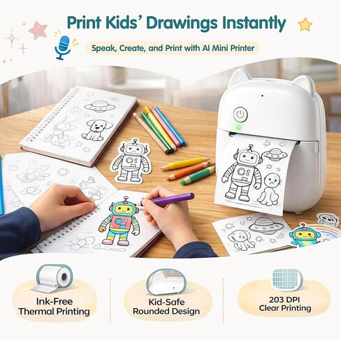AI Sticker Printer for Kids, Portable Inkless Thermal Mini Printer with Bluetooth, Pocket Photo & Label Maker for Journals, Study Notes School, Office & Home, Creative & DIY Gift (iOS & Android) in Saudi Arabia
