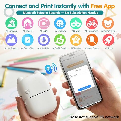 AI Sticker Printer for Kids, Portable Inkless Thermal Mini Printer with Bluetooth, Pocket Photo & Label Maker for Journals, Study Notes School, Office & Home, Creative & DIY Gift (iOS & Android) in Saudi Arabia