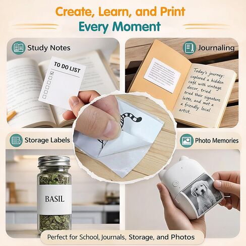 AI Sticker Printer for Kids, Portable Inkless Thermal Mini Printer with Bluetooth, Pocket Photo & Label Maker for Journals, Study Notes School, Office & Home, Creative & DIY Gift (iOS & Android) in Saudi Arabia