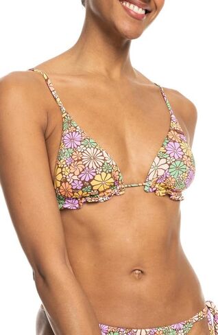 Roxy Women's All About Sol Floral Ruffle Bikini Top (Brown Multi, X-Small) in Saudi Arabia