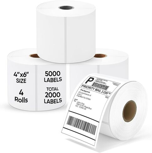 4"x6" Direct Thermal Label Roll, Shipping Labels with Perforated, Commercial Grade for Thermal Printer, 500 Labels/Roll, 4 Rolls (2,000 Labels Total) in Kuwait