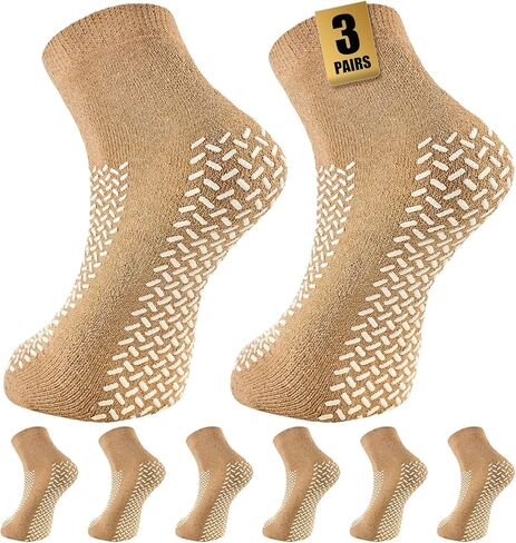 جوارب غير قابلة للانزلاق، 3 أزواج من الجوارب مزدوجة الجوانب، جوارب إضافية على شكل شبشب للرجال والنساء in Kuwait