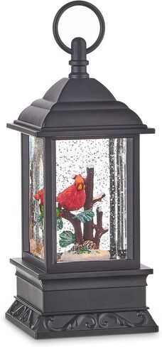 Lighted Snow Globe Lantern: 9.5 Inch, Black Holiday Water Lantern by RAZ Imports (Cardinal) in Saudi Arabia