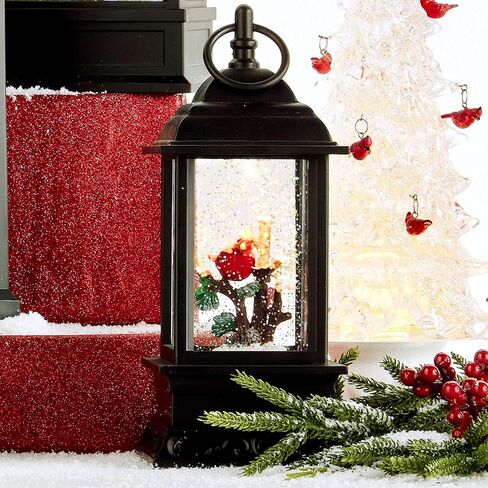 Lighted Snow Globe Lantern: 9.5 Inch, Black Holiday Water Lantern by RAZ Imports (Cardinal) in Saudi Arabia