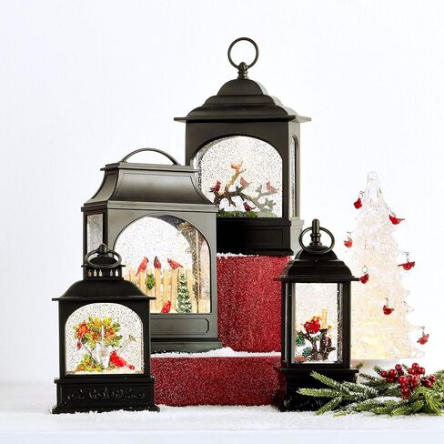 Lighted Snow Globe Lantern: 9.5 Inch, Black Holiday Water Lantern by RAZ Imports (Cardinal) in Saudi Arabia