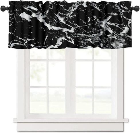 Black White Marble Window Valance, Abstract Natural Black Marble Modern Luxury Minimalist Print Blackout Short Curtain for Home Bedroom Living Room Kitchen, 54x18inch in Saudi Arabia