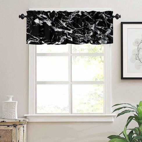 Black White Marble Window Valance, Abstract Natural Black Marble Modern Luxury Minimalist Print Blackout Short Curtain for Home Bedroom Living Room Kitchen, 54x18inch in Saudi Arabia