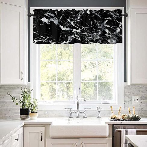 Black White Marble Window Valance, Abstract Natural Black Marble Modern Luxury Minimalist Print Blackout Short Curtain for Home Bedroom Living Room Kitchen, 54x18inch in Saudi Arabia