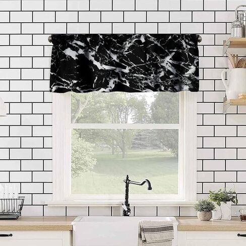Black White Marble Window Valance, Abstract Natural Black Marble Modern Luxury Minimalist Print Blackout Short Curtain for Home Bedroom Living Room Kitchen, 54x18inch in Saudi Arabia