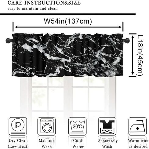 Black White Marble Window Valance, Abstract Natural Black Marble Modern Luxury Minimalist Print Blackout Short Curtain for Home Bedroom Living Room Kitchen, 54x18inch in Saudi Arabia