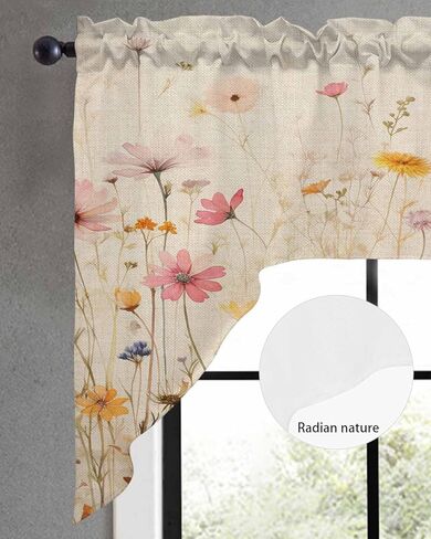 Watercolor Wildflowers Swag Valances for Windows, Swag Kitchen Curtain Valances Rod Pocket Small Window Curtain for Cafe Bathroom Bedroom Drapes 56"x36" Vintage Bloom Floral in Saudi Arabia