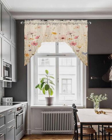 Watercolor Wildflowers Swag Valances for Windows, Swag Kitchen Curtain Valances Rod Pocket Small Window Curtain for Cafe Bathroom Bedroom Drapes 56"x36" Vintage Bloom Floral in Saudi Arabia