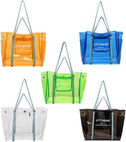 Ulalaza Large Candy Polka Color Clear Shoulder Bag 2 IN 1 Beach Totes Transparent Handbags With Interior Pocket For Women in Saudi Arabia
