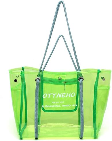 Ulalaza Large Candy Polka Color Clear Shoulder Bag 2 IN 1 Beach Totes Transparent Handbags With Interior Pocket For Women in Saudi Arabia