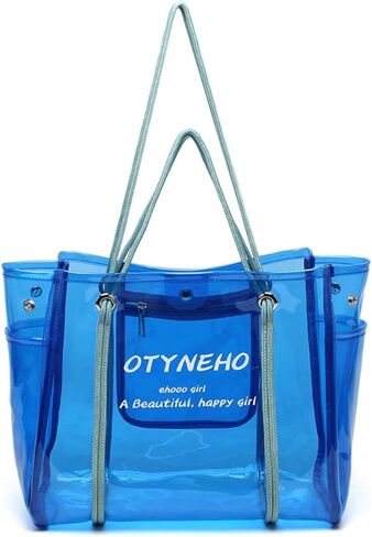 Ulalaza Large Candy Polka Color Clear Shoulder Bag 2 IN 1 Beach Totes Transparent Handbags With Interior Pocket For Women in Saudi Arabia