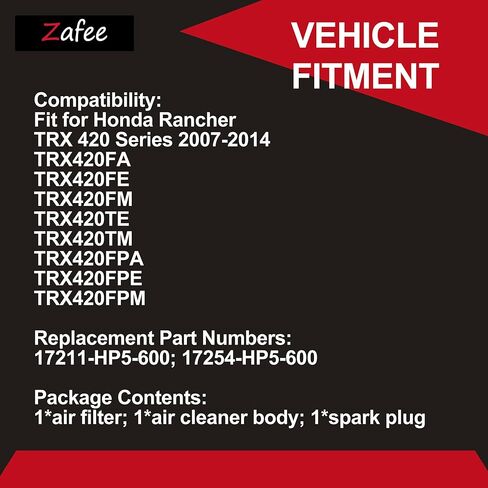 فلتر الهواء ودليل منظف الجسم وقابس الإشعال مناسب لهوندا رانشر TRX 420 TRX420 FA FE FM TE TM FPA FPE FPM 2007-2014، استبدل 17211-HP5-600 17254-HP5-600 in Kuwait