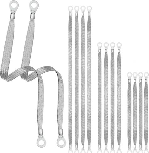 12 Pcs Automotive Ground Straps, 10/15/20 Inch Silver Universal Engine Grounding Cable Strap Kit with Ring Terminals Braided Copper Tinned Ground Wire for Most Cars in Saudi Arabia