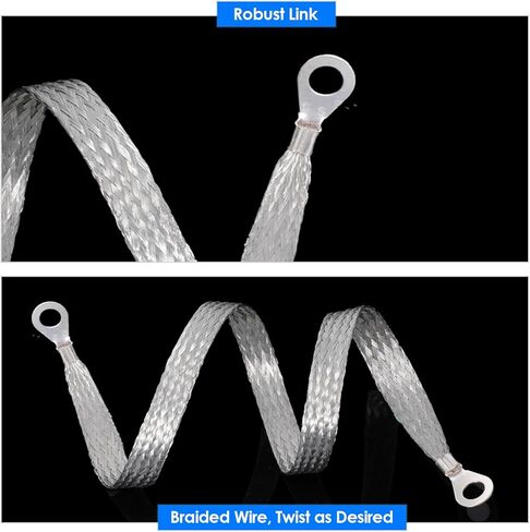 12 Pcs Automotive Ground Straps, 10/15/20 Inch Silver Universal Engine Grounding Cable Strap Kit with Ring Terminals Braided Copper Tinned Ground Wire for Most Cars in Saudi Arabia