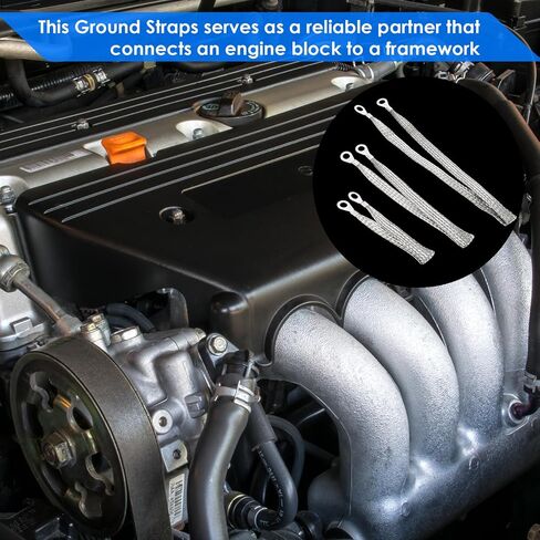 12 Pcs Automotive Ground Straps, 10/15/20 Inch Silver Universal Engine Grounding Cable Strap Kit with Ring Terminals Braided Copper Tinned Ground Wire for Most Cars in Saudi Arabia
