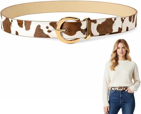 Cow print belt, Cow Print Belt for Women, Western Cowgirl Style Animal Print Adjustable Waist Belt, Fashion Accessory for Jeans and Dresses, Casual Wear and Western Events in Kuwait