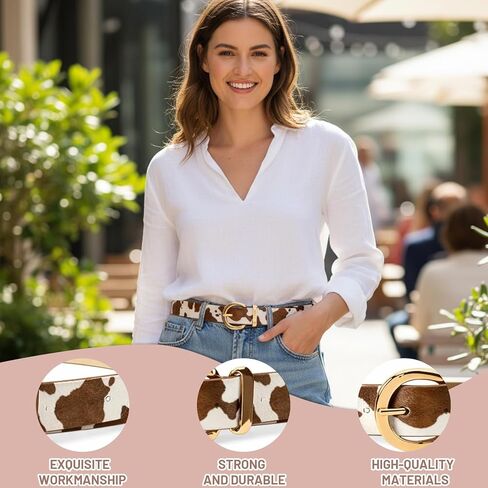 Cow print belt, Cow Print Belt for Women, Western Cowgirl Style Animal Print Adjustable Waist Belt, Fashion Accessory for Jeans and Dresses, Casual Wear and Western Events in Kuwait