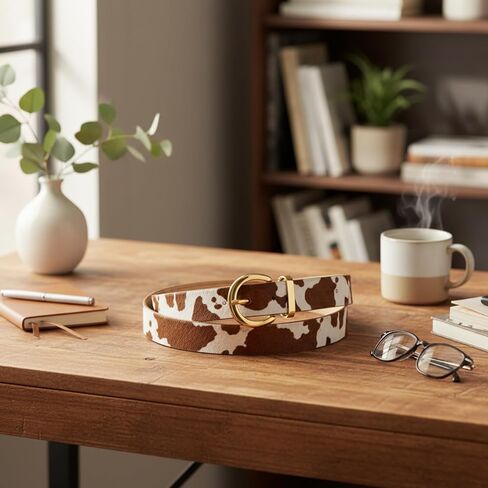 Cow print belt, Cow Print Belt for Women, Western Cowgirl Style Animal Print Adjustable Waist Belt, Fashion Accessory for Jeans and Dresses, Casual Wear and Western Events in Kuwait