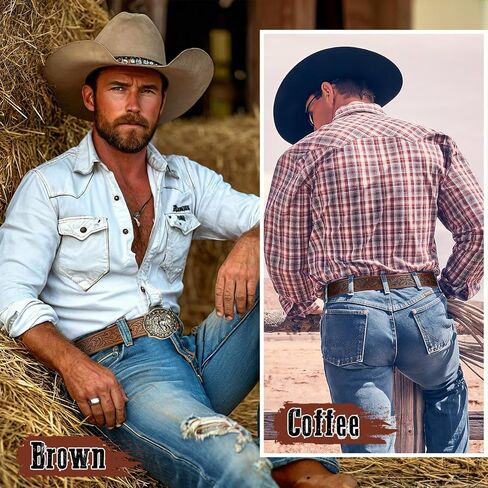 SANSTHS 2 Pack Cowboy Western Belt Strap with a Buckle, Men Women Embossed Cowboy Cowgirl Belt Strap for Jeans Gifts in Saudi Arabia