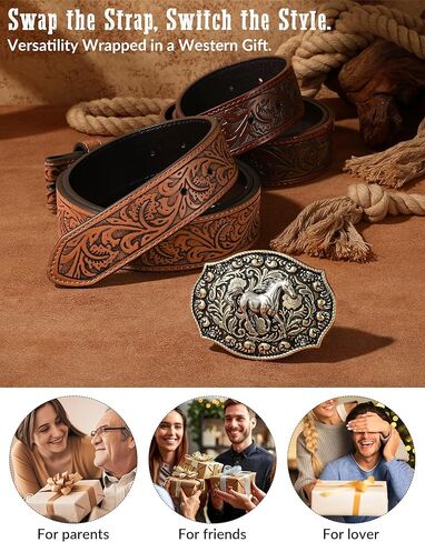 SANSTHS 2 Pack Cowboy Western Belt Strap with a Buckle, Men Women Embossed Cowboy Cowgirl Belt Strap for Jeans Gifts in Saudi Arabia