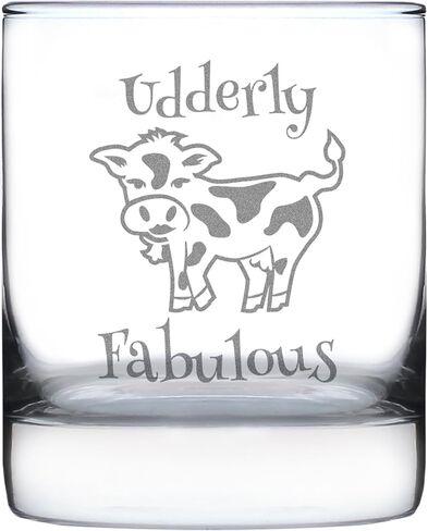 Udderly Fabulous Whiskey Rocks Glass - Funny Cute Cow Gifts for Women Who Love Drinking Whisky & Etched Sayings Decor - 10.25 oz in Kuwait