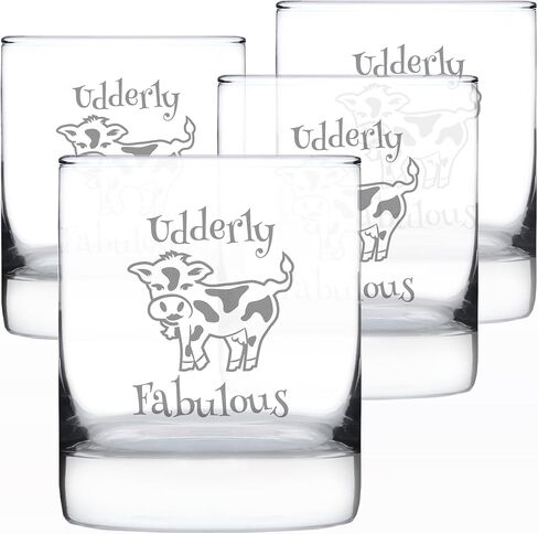 زجاج ويسكي روكس الرائع من Udderly - هدايا بقرة لطيفة ومضحكة للنساء اللاتي يحبون شرب الويسكي وديكور الأقوال المحفورة - 10.25 أونصة in Kuwait