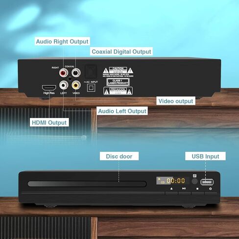 مشغل DVD صغير للتلفزيون، منطقة حرة HD 1080P مدعوم بكابلات HDMI/AV، مدخل USB، يحتوي على جهاز تحكم عن بعد لمشغل DVD، يدعم نظام PAL/NTSC in Saudi Arabia