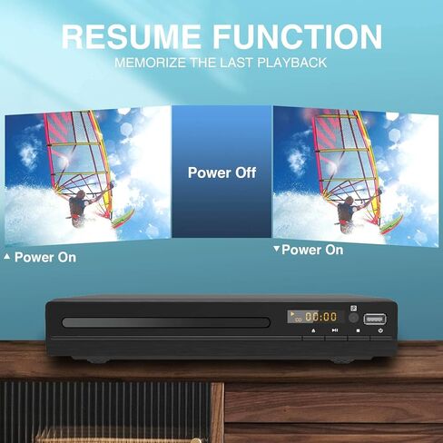 مشغل DVD صغير للتلفزيون، منطقة حرة HD 1080P مدعوم بكابلات HDMI/AV، مدخل USB، يحتوي على جهاز تحكم عن بعد لمشغل DVD، يدعم نظام PAL/NTSC in Saudi Arabia