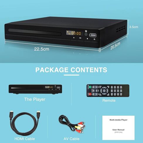 مشغل DVD صغير للتلفزيون، منطقة حرة HD 1080P مدعوم بكابلات HDMI/AV، مدخل USB، يحتوي على جهاز تحكم عن بعد لمشغل DVD، يدعم نظام PAL/NTSC in Saudi Arabia