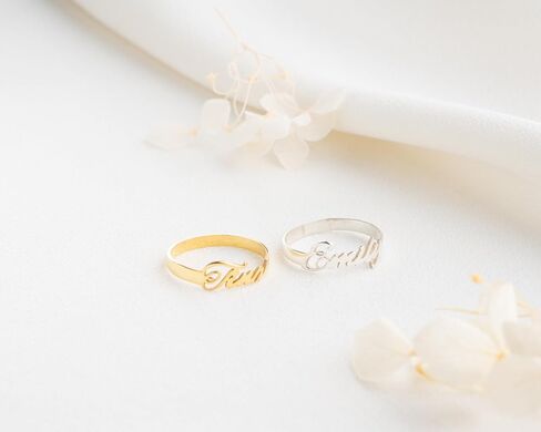 Sterling Silver Personalized Name Ring – Custom Name Ring for Women, Elegant Script Design Customizable Ring with Smooth Polished Finish in Saudi Arabia