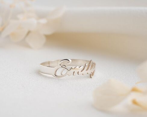 Sterling Silver Personalized Name Ring – Custom Name Ring for Women, Elegant Script Design Customizable Ring with Smooth Polished Finish in Saudi Arabia