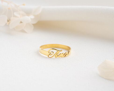Sterling Silver Personalized Name Ring – Custom Name Ring for Women, Elegant Script Design Customizable Ring with Smooth Polished Finish in Saudi Arabia