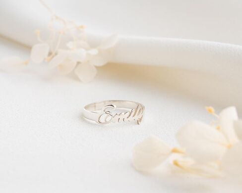 Sterling Silver Personalized Name Ring – Custom Name Ring for Women, Elegant Script Design Customizable Ring with Smooth Polished Finish in Saudi Arabia