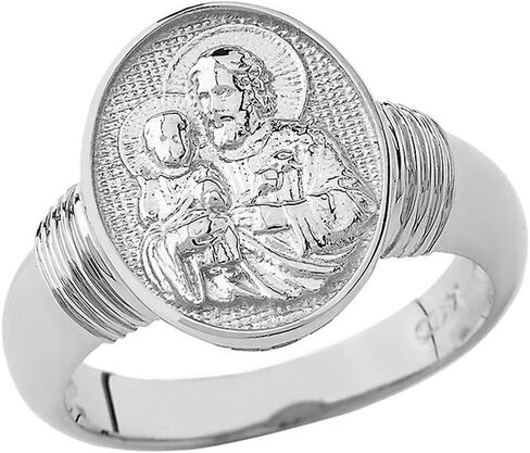Sterling Silver Catholic Saint St Joseph with Child Jesus Patron Peaceful Religious Oval Protection Ring in Kuwait