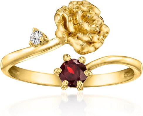 Ross-Simons Carnation Flower/January Birthstone Ring With .30 Carat Garnet and Single Lab-Grown Diamond in 18kt Gold Over Sterling in Saudi Arabia