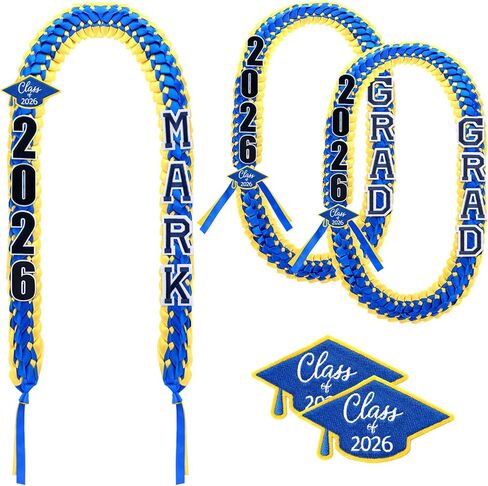 2 Pcs Graduation Lei Class of 2025 Handmade Grad Ribbon Lei DIY Name Braided Necklace Congrats Graduates Money Leis Graduation Gift High School Grad Party Supplies for Women Men in Kuwait