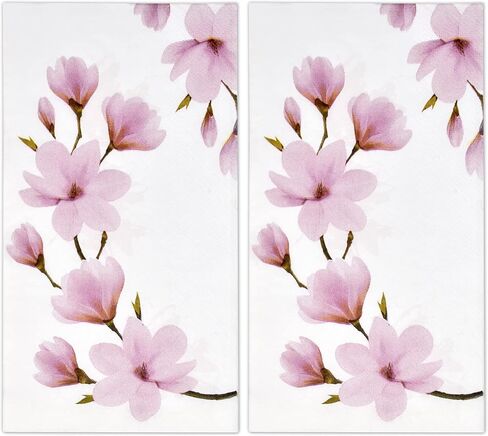 100 Floral Pink Magnolia Guest Napkins 3 Ply Disposable Paper Pack Spring Flowers Dinner Hand Napkin for Bathroom Wedding Holiday Anniversary Birthday Tea Party Bridal & Baby Shower Decorative Towels in Saudi Arabia