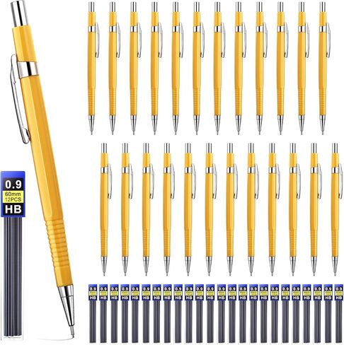 24 Pcs Mechanical Pencil, 0.9mm Metal Retractable Automatic Drafting Pencils Refills for Writing Drawing Sketching Illustration Signature (Yellow) in Saudi Arabia